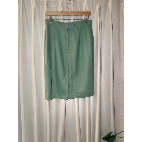 Vintage Wool Pencil Skirt Mint Green Robin’s Egg Blue Knee Length Lined Size M - Picture 3 of 9